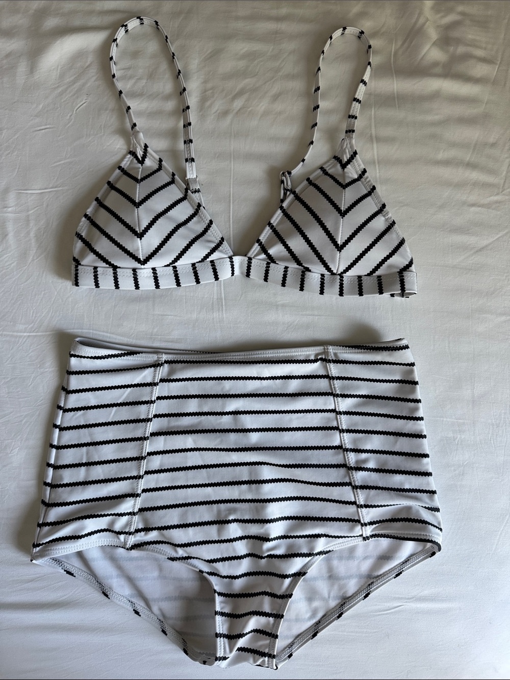 Cupshe Black & White Striped High-Waist Bikini